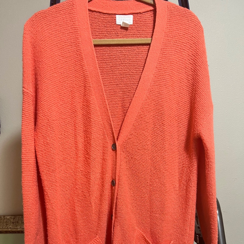 Caslon, long cardigan, melon orange color, medium